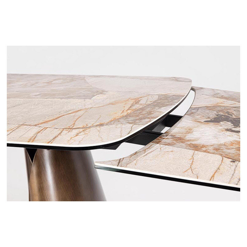 TABLE MODERNE EN CÉRAMIQUE EXTENSIBLE CILE MARBRE BRILLANT MARRON