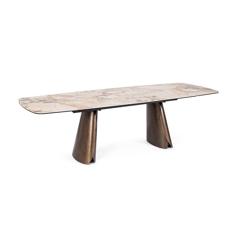 TABLE MODERNE EN CÉRAMIQUE EXTENSIBLE CILE MARBRE BRILLANT MARRON