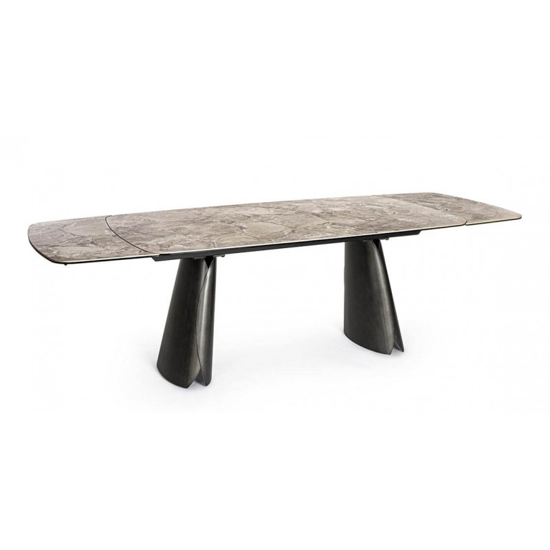 TABLE MODERNE EN CÉRAMIQUE EXTENSIBLE CILE MARBRE BRILLANT GRIS