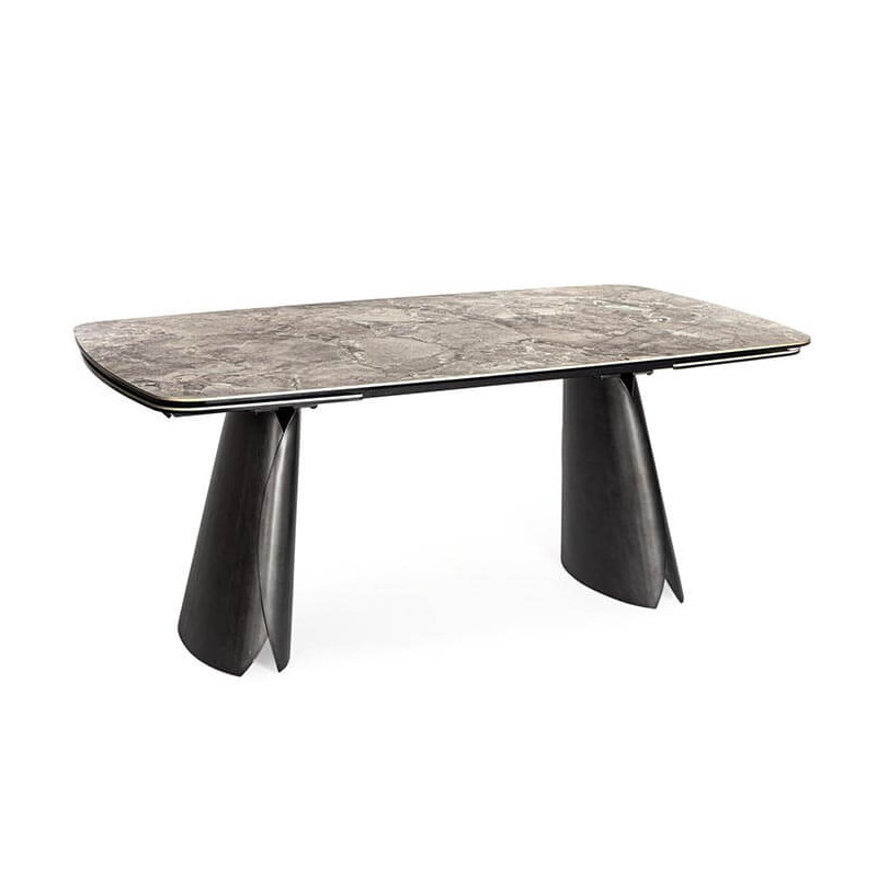 TABLE MODERNE EN CÉRAMIQUE EXTENSIBLE CILE MARBRE BRILLANT GRIS