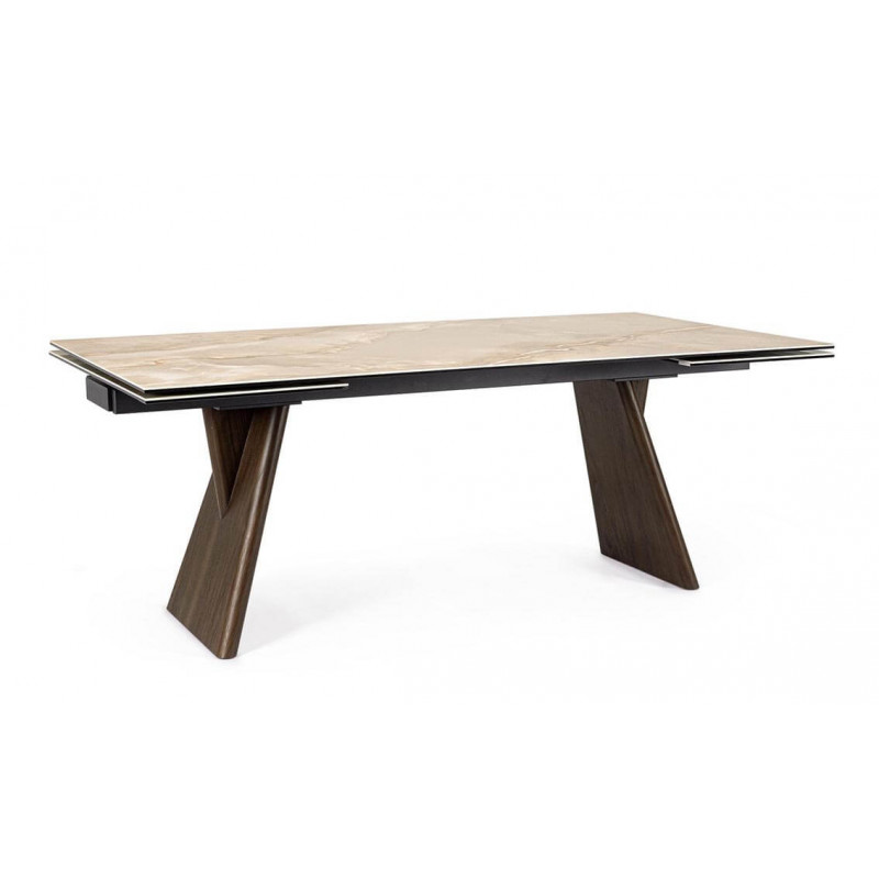 TABLE EXTENSIBLE EN CÉRAMIQUE MARBRE BRILLANT MAIKKI PIEDS BOIS TABLE EXTENSIBLE EN CÉRAMIQUE MARBRE BRILLANT MAIKKI PIEDS BOIS
