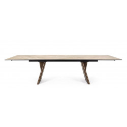 TABLE EXTENSIBLE EN CÉRAMIQUE MARBRE BRILLANT MAIKKI PIEDS BOIS