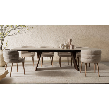 TABLE CÉRAMIQUE EXTENSIBLE EN TRAVERTIN ET NOYER MAIKKI
