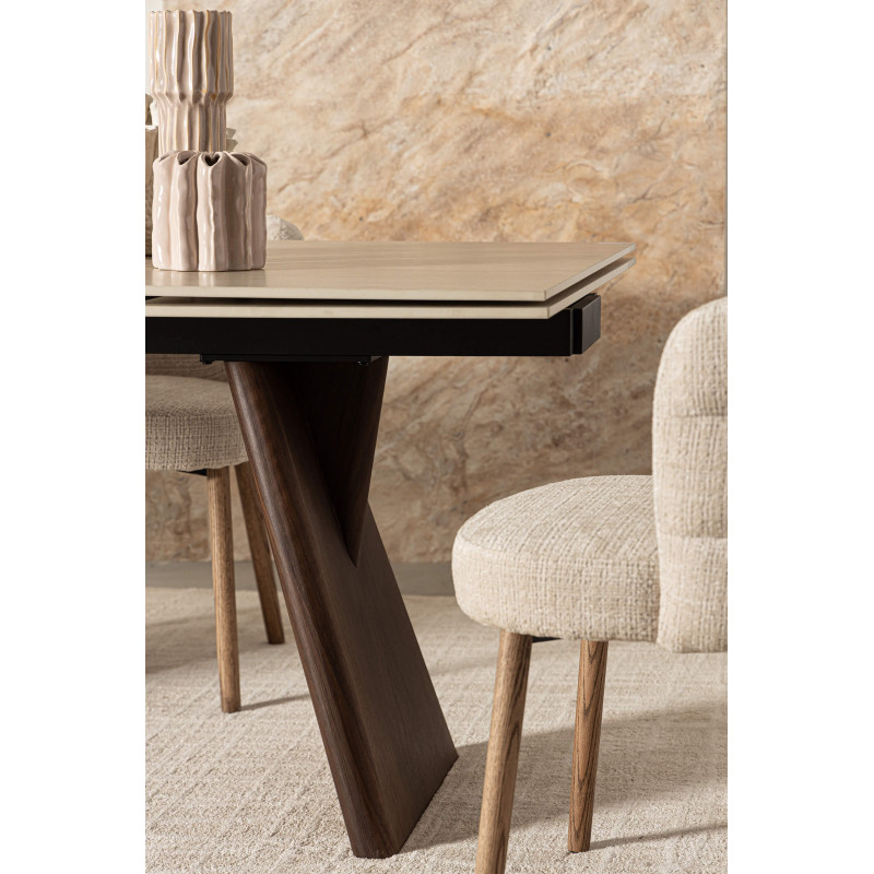 TABLE CÉRAMIQUE EXTENSIBLE EN TRAVERTIN ET NOYER MAIKKI