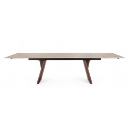 TABLE CÉRAMIQUE EXTENSIBLE EN TRAVERTIN ET NOYER MAIKKI