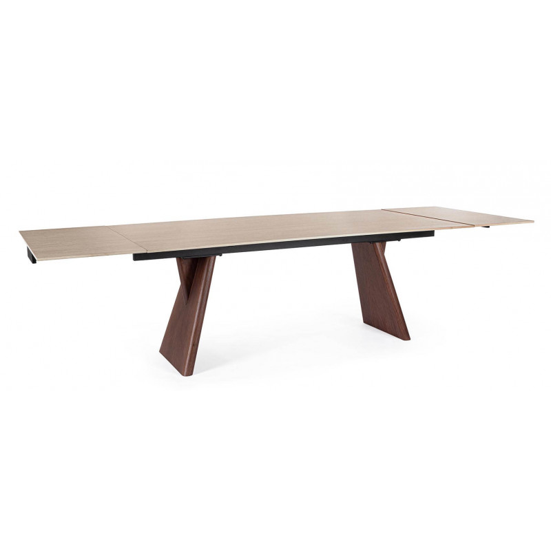 TABLE CÉRAMIQUE EXTENSIBLE EN TRAVERTIN ET NOYER MAIKKI