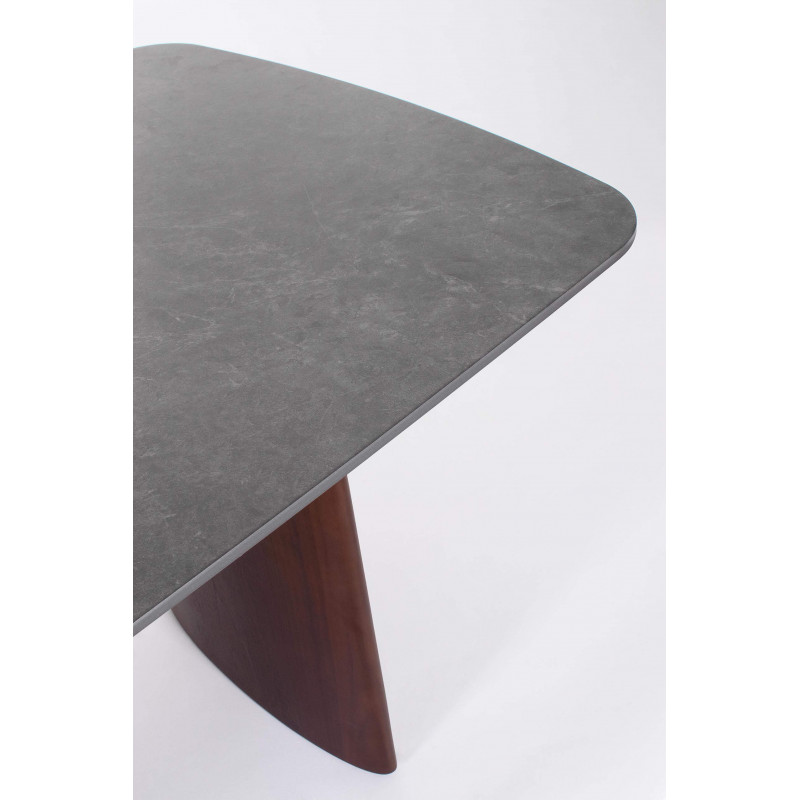 TABLE EN CÉRAMIQUE EXTENSIBLE TRAVERTIN ET PIEDS NOYER MAILIS