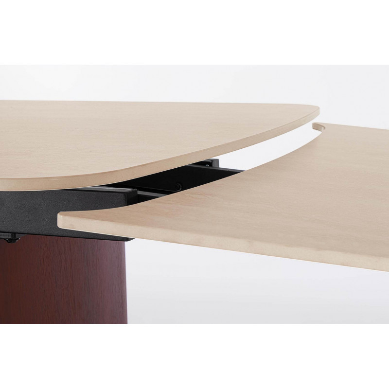 TABLE EN CÉRAMIQUE EXTENSIBLE TRAVERTIN ET PIEDS NOYER MAILIS