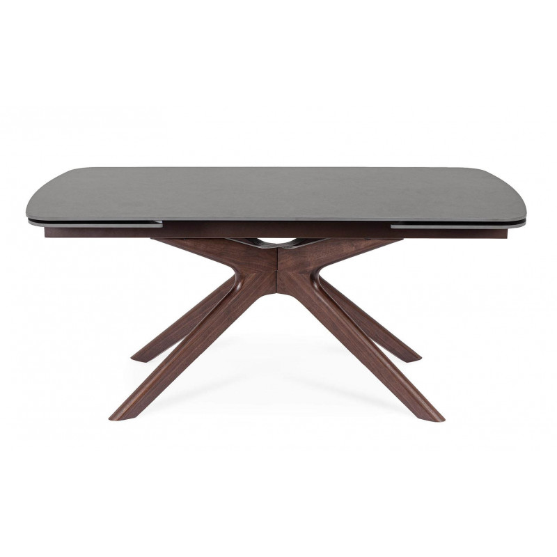 TABLE EN CÉRAMIQUE travertin EXTENSIBLE PIEDS NOYER MARITTA