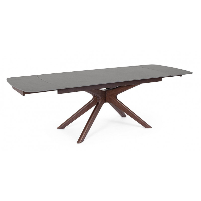 TABLE EN CÉRAMIQUE travertin EXTENSIBLE PIEDS NOYER MARITTA