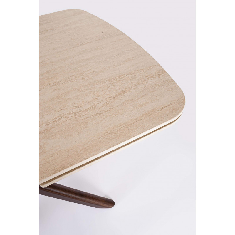 TABLE EN CÉRAMIQUE travertin EXTENSIBLE PIEDS NOYER MARITTA