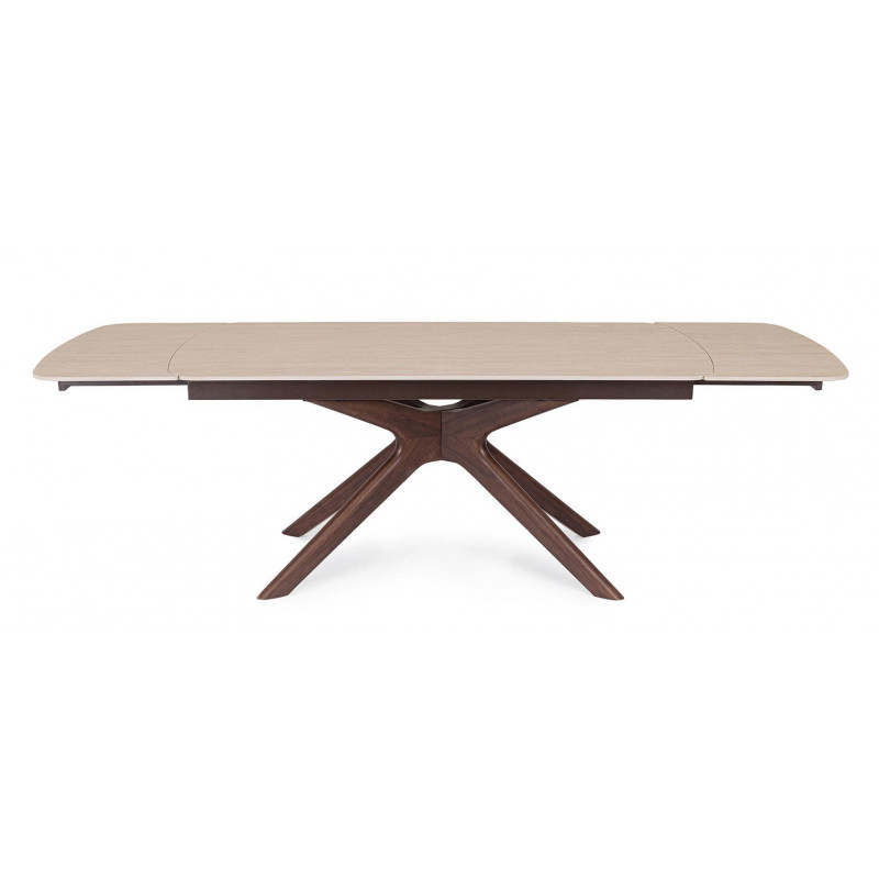 TABLE EN CÉRAMIQUE travertin EXTENSIBLE PIEDS NOYER MARITTA