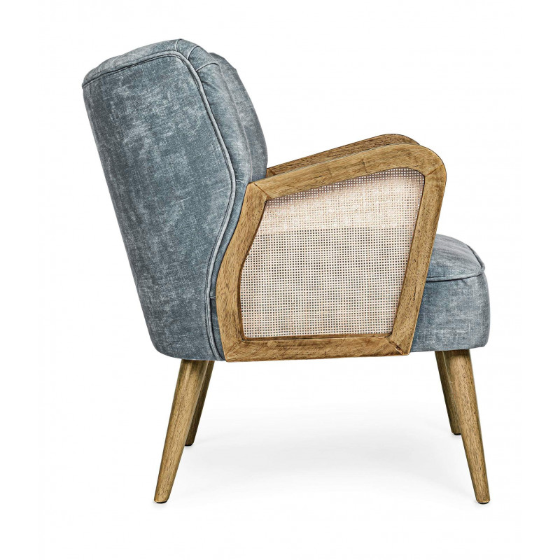 PETIT FAUTEUIL DÉCO VELOURS ET CANNAGE VIRNA BLEU