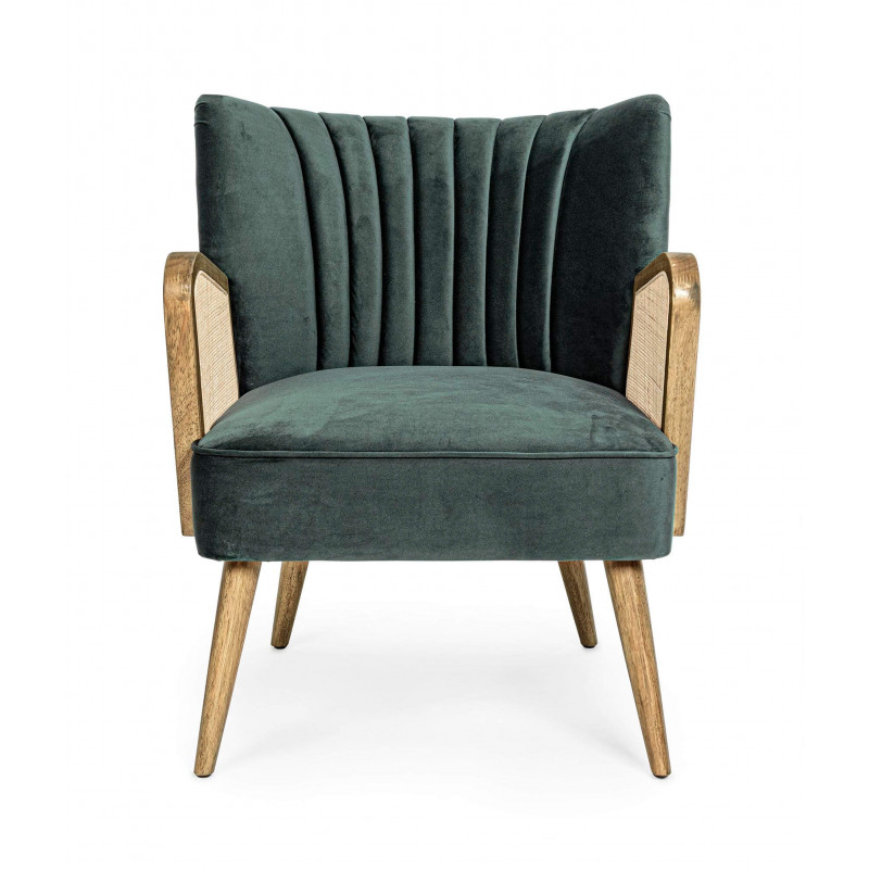 PETIT FAUTEUIL DÉCO VELOURS ET CANNAGE VIRNA VERT
