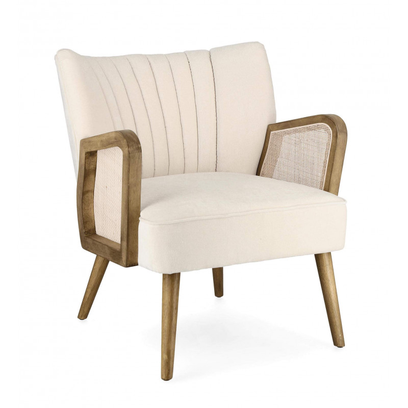 PETIT FAUTEUIL DÉCO VELOURS ET CANNAGE VIRNA BEIGE