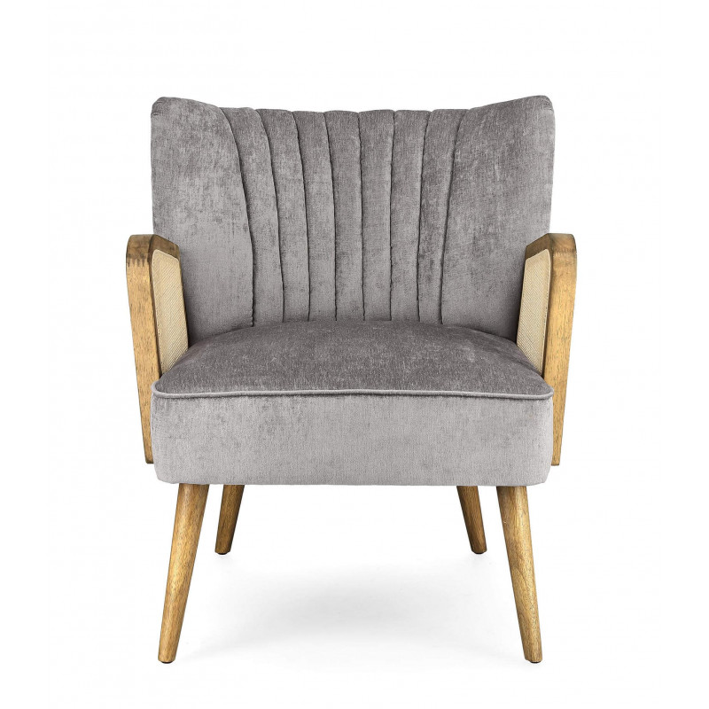 PETIT FAUTEUIL DÉCO VELOURS ET CANNAGE VIRNA GRIS
