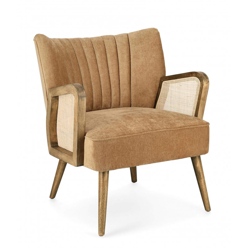 PETIT FAUTEUIL DÉCO VELOURS ET CANNAGE VIRNA MOUTARDE