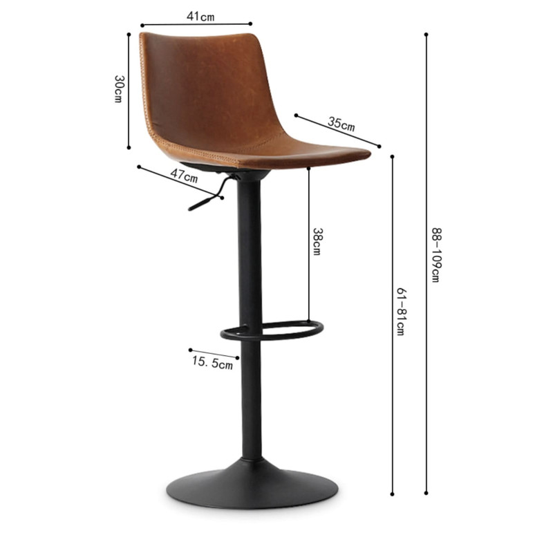 TABOURET SIMILICUIR REGLABLE TREVI COGNAC