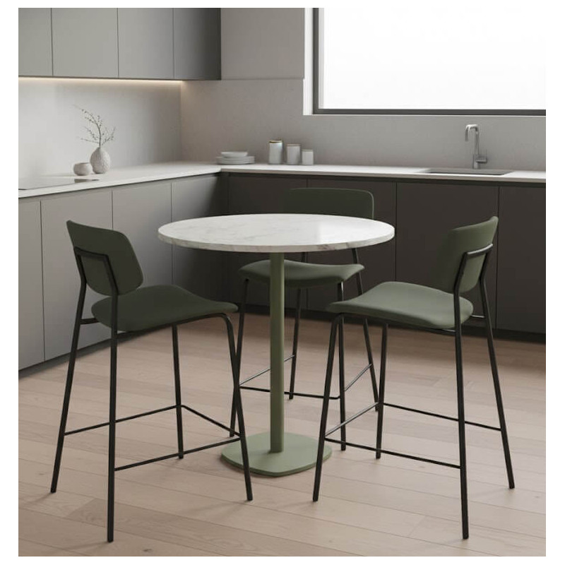 TABLE RONDE EN STRATIFIÉ CIRCA PIEDS CENTRAL HT 90 CM