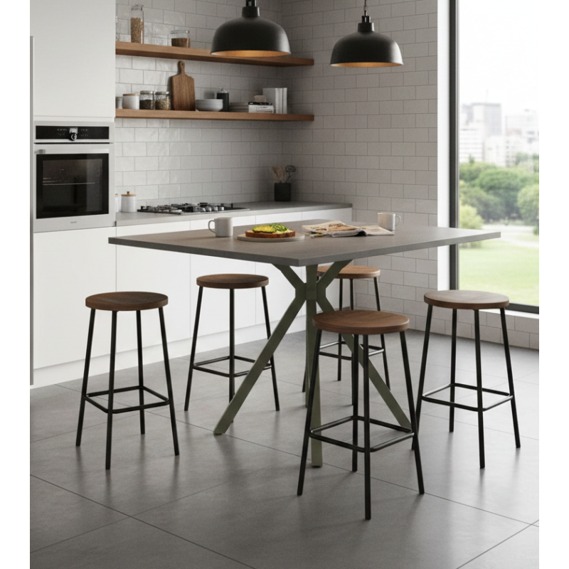 TABLE SNACK CARRÉE PIEDS CENTRAL EN STRATIFIÉ ONYX