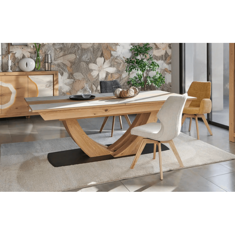TABLE SUPER EXTENSIBLE EN CÉRAMIQUE ET BOIS MINÉRALE