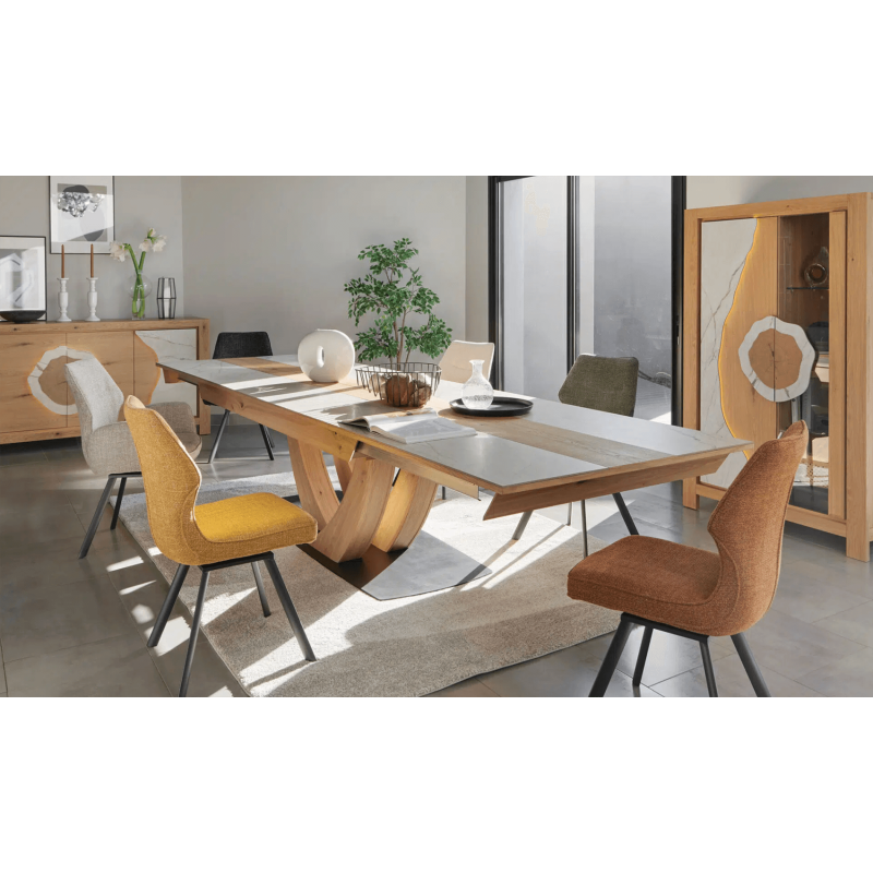 TABLE SUPER EXTENSIBLE EN CÉRAMIQUE ET BOIS MINÉRALE
