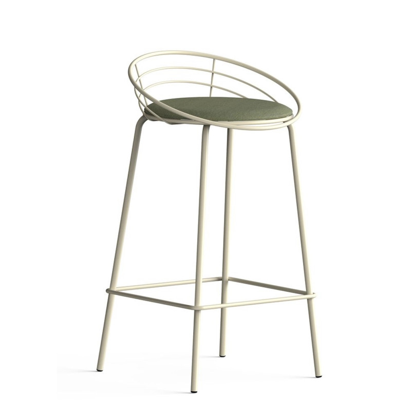TABOURET DESIGN DOSSIER BAS EN MÉTAL YAËL ASSISE GARNIE