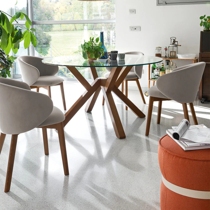 Fauteuil Contemporain Rond en Velours et Tissu TUKA Pieds Bois - Le Chaisier