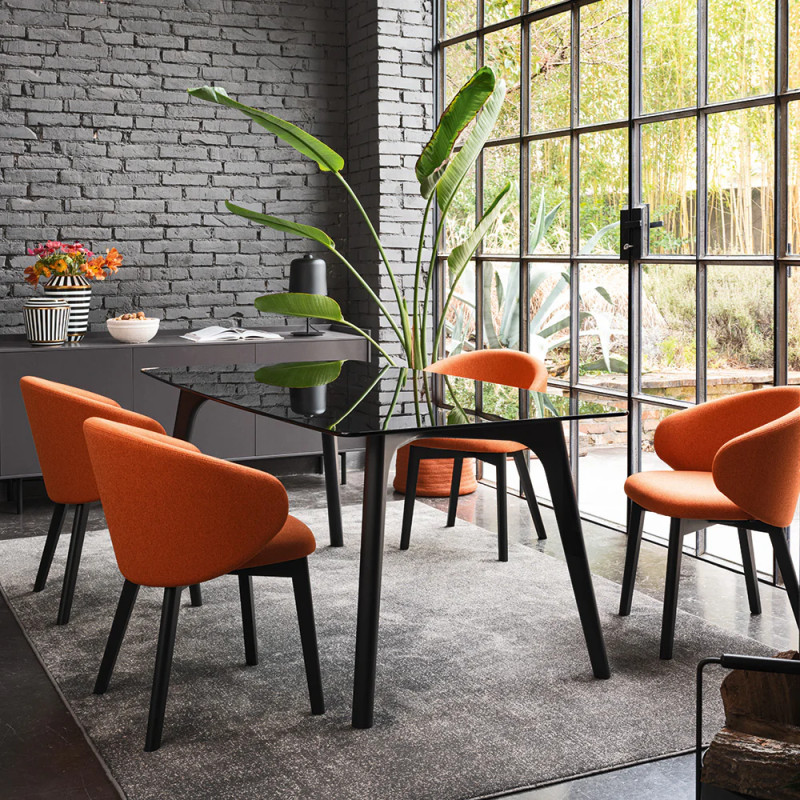 Fauteuil Contemporain Rond en Velours et Tissu TUKA Pieds Bois - Le Chaisier