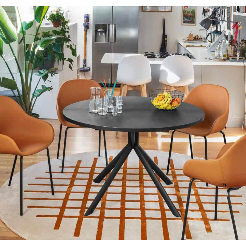 TABLE CONTEMPORAINE GIOVE RONDE OU OVALE CERAMIQUE PIED CENTRAL
