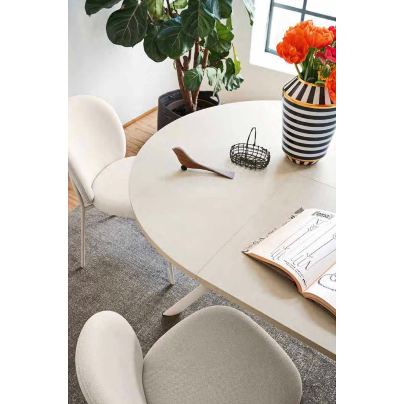 TABLE CONTEMPORAINE GIOVE RONDE OU OVALE CERAMIQUE PIED CENTRAL