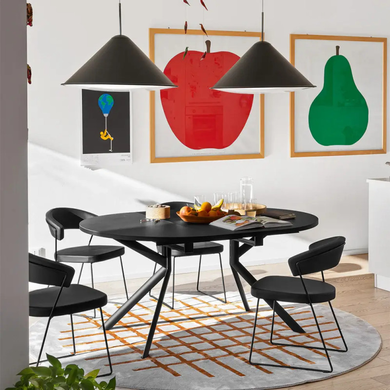 TABLE CONTEMPORAINE GIOVE RONDE OU OVALE CERAMIQUE PIED CENTRAL