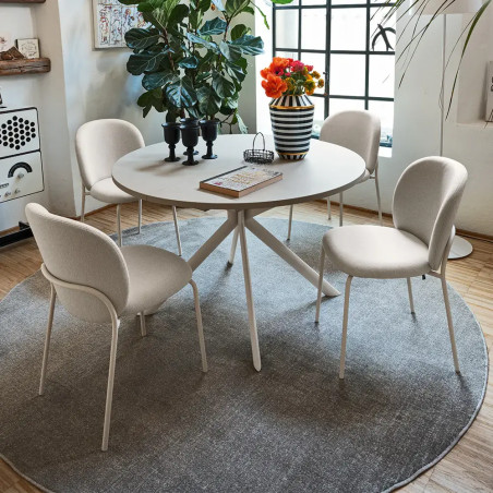 TABLE CONTEMPORAINE GIOVE RONDE OU OVALE CERAMIQUE PIED CENTRAL