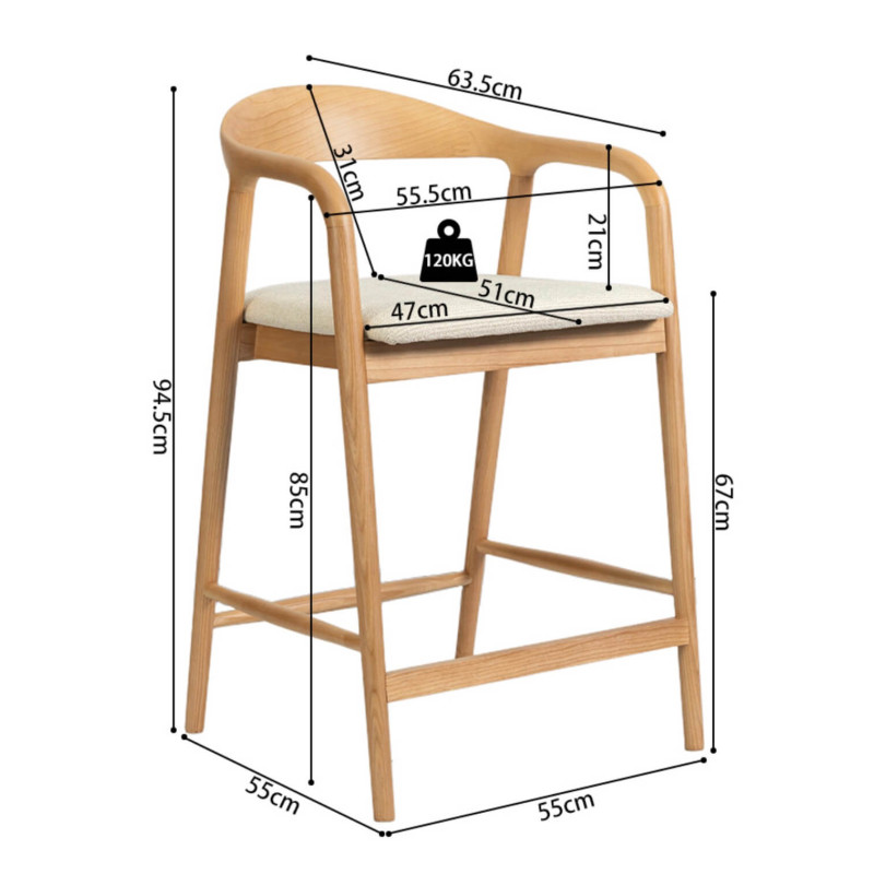 CHAISE D'ÎLOT SCANDINAVE CLAIRE EN BOIS ET TISSU