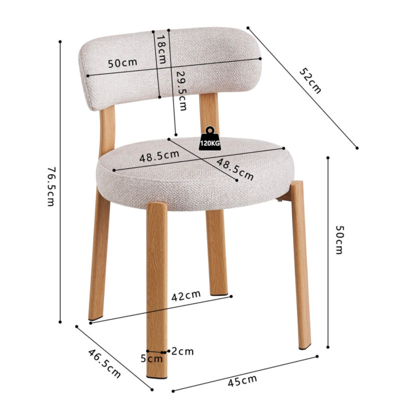 CHAISE RONDE JULIA CONTEMPORAINE EN TISSU ET MÉTAL IMITATION BOIS