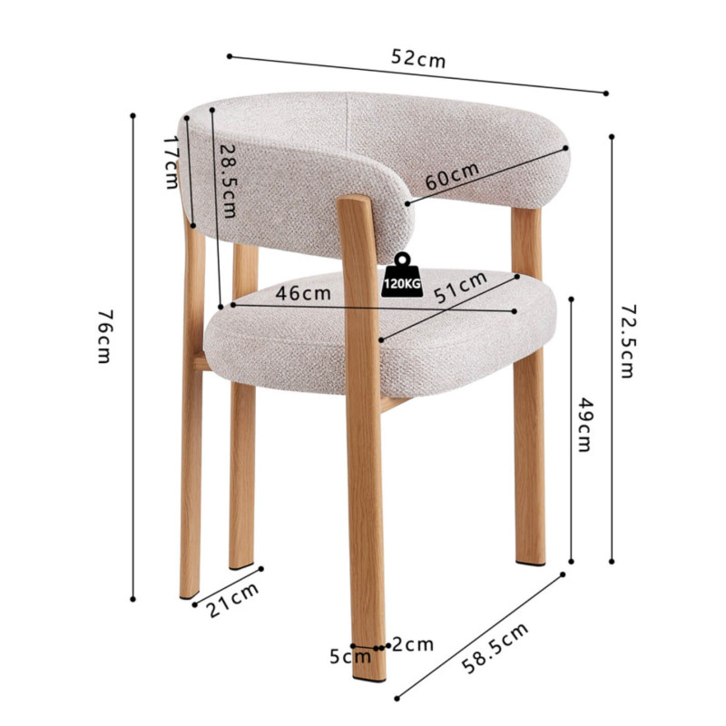 FAUTEUIL ROND JULIA CONTEMPORAIN EN TISSU ET MÉTAL IMITATION BOIS