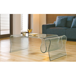TABLE BASSE VERRE PORTE REVUES