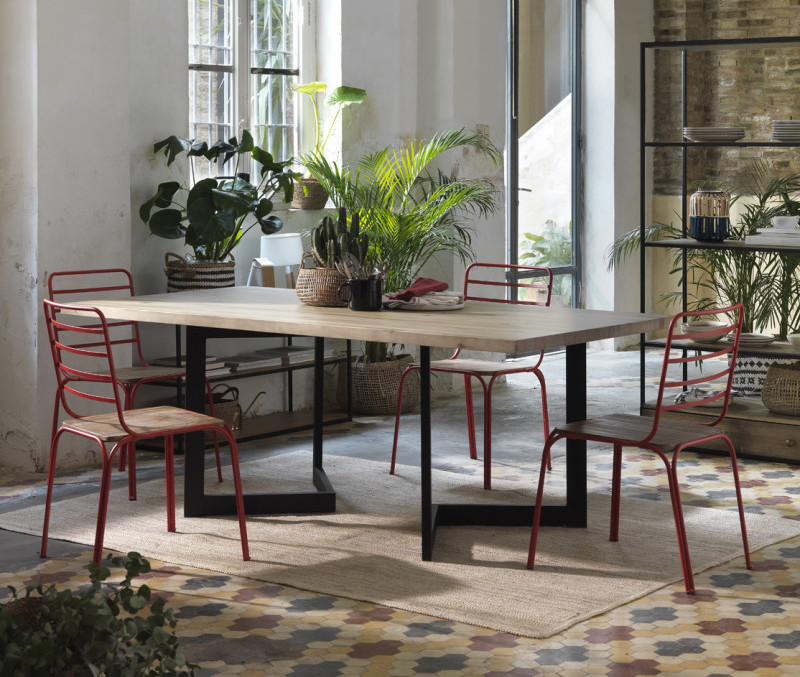 Chaise salle a manger déco céramique en chêne massif clair et